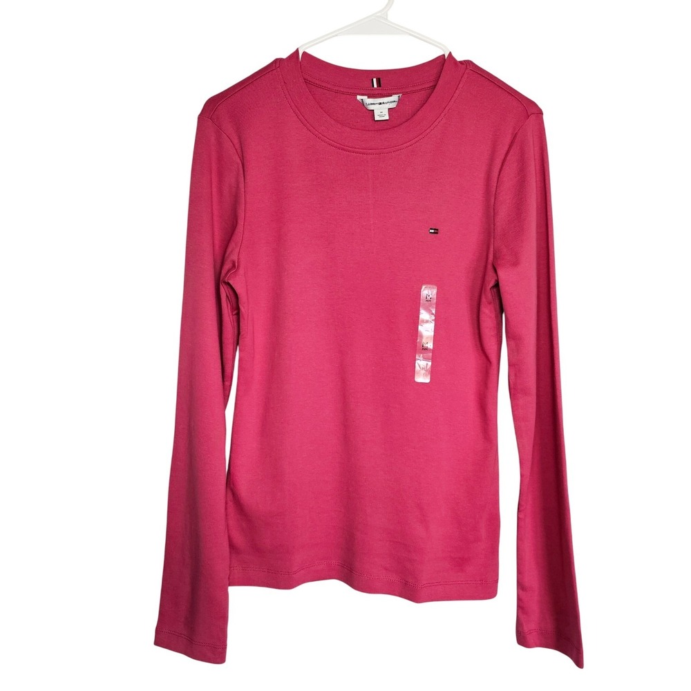 Tommy Hilfiger Womens Long Sleeve Crew Neck T Shirt Top New Plum Pink Size M